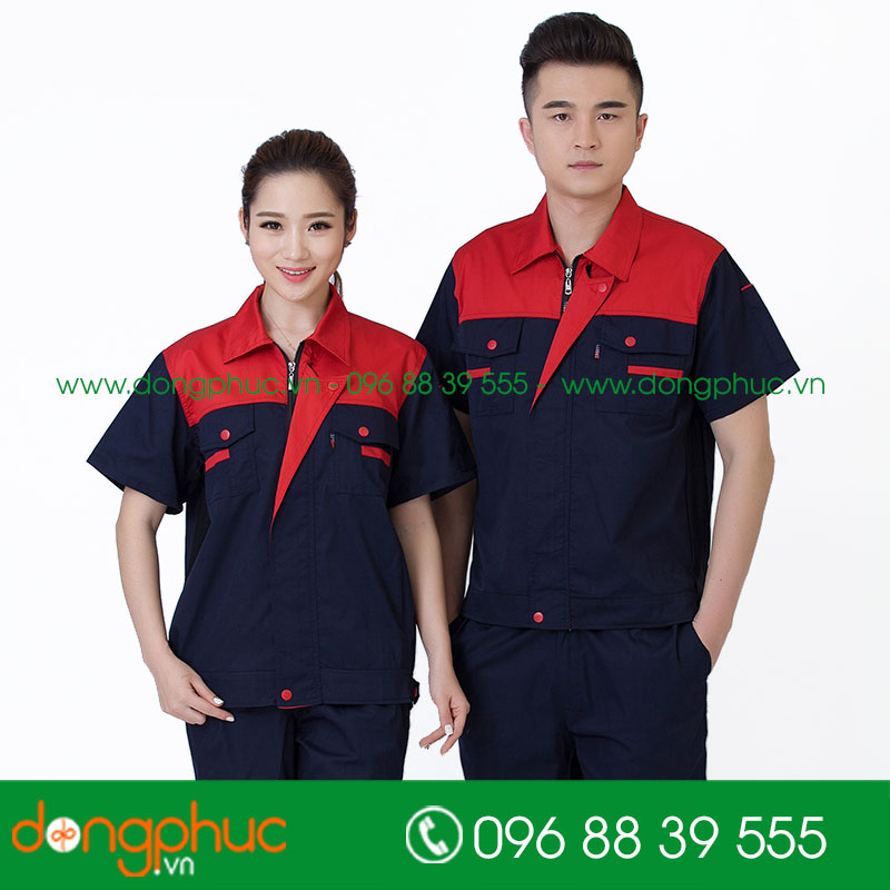 Mẫu bảo hộ màu tím than phối đỏ cộc tay